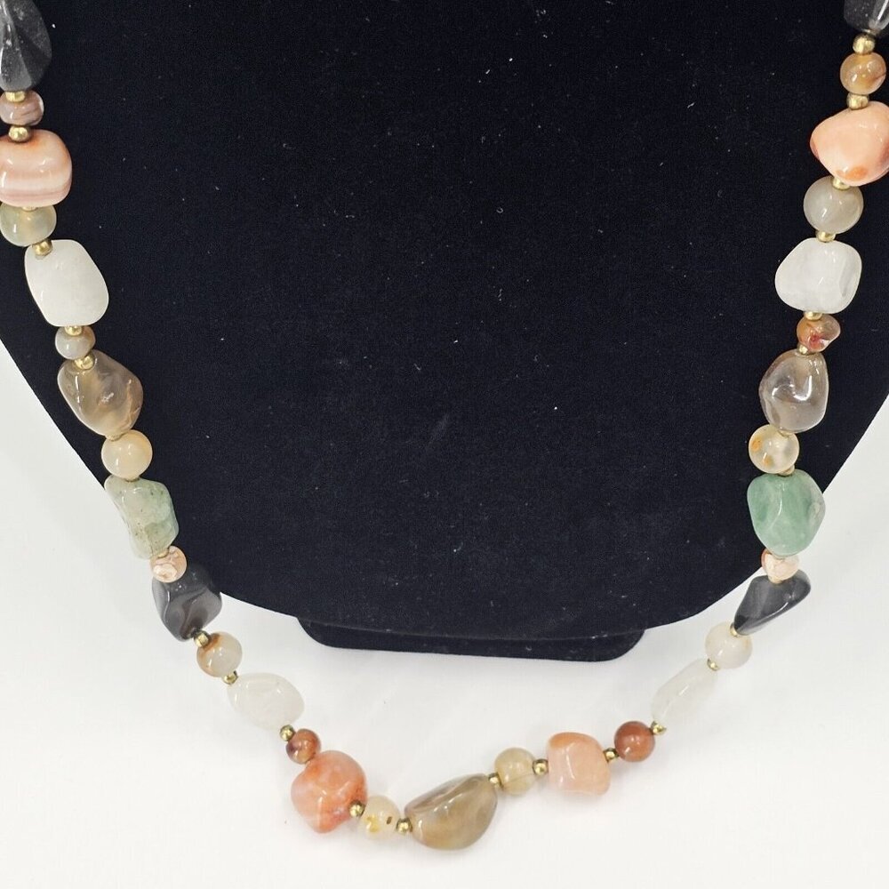 Vintage Semi Precious Gemstone Agate Necklace 35" Barrel Clasp Natural Stones - Picture 4 of 9